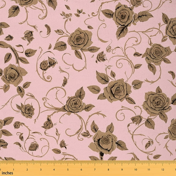 Feelyou Girl Bohemian Floral Fabric by the Yard 1 Yard, Vintage Rose Flower Room Decor Fabric by the Yard, Western French Style Fabric for Sewing, Luxury Bedroom Decor