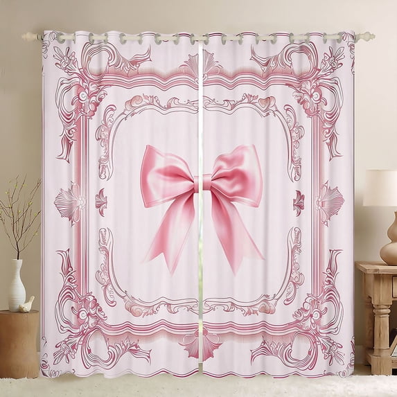 Feelyou Girl Cartoon Ribbon Black Out Curtains, Western Flower Floral Curtains Pack of 2 (42x63 Each), Mandala Pink Damask Bedroom Curtains, Blackout Curtains Home Decor