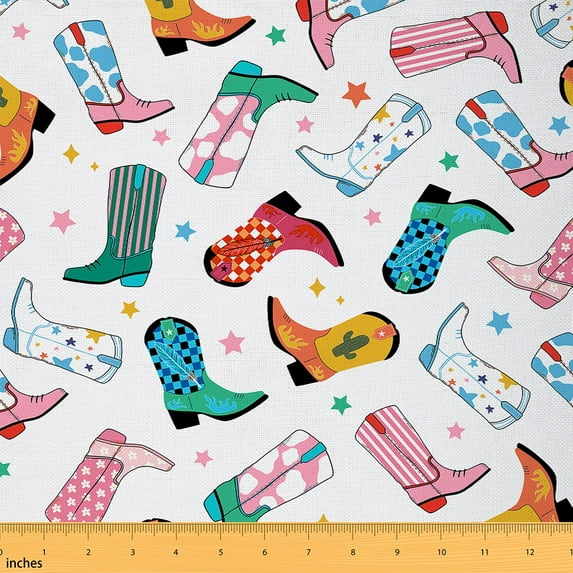 Feelyou Girl Kawaii Cowgirl Fabric by the Yard 3 Yards, Bohemian Boot Home Decor Fabric by the Yard, Princess Style Sewing Fabric, Super Cozy Room Decor