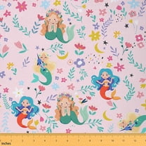 Feelyou Girl Ocean Animal Fabric by the Yard 1 Yard, Dreamy Mermaid Room Decor Fabric by the Yard, Pink Flower Floral Fabric for Sewing, Microfiber Bedroom Decor