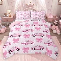 Feelyou Girl Ribbon Bowknot Twin Comforter Sets, Fashion Race Car Bedding Set, 2pcs