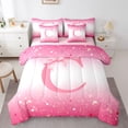 thumbnail image 1 of Feelyou Girl Ribbon Letter C Bedding Comforter Set 7 Pieces, Sequin Print Full Bedding Set, 1 of 8