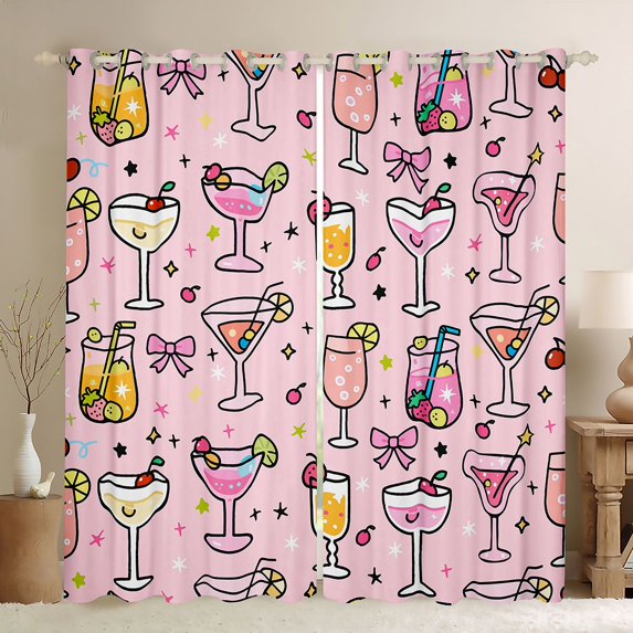 Feelyou Girl Summer Party Black Out Curtains, Bow Stars Curtains Pack of 2 (42x63 Each)