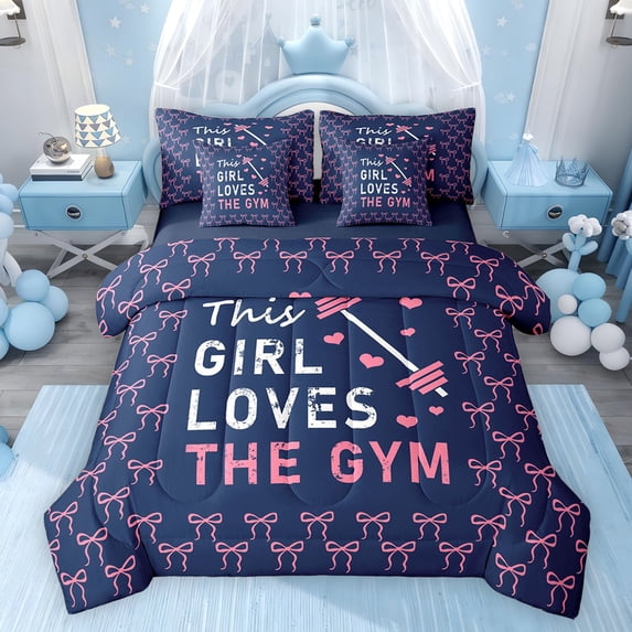 Feelyou Girl Weightlifting Twin Bedding Sets 7pcs, Princess Bow Bedding Comforter Set