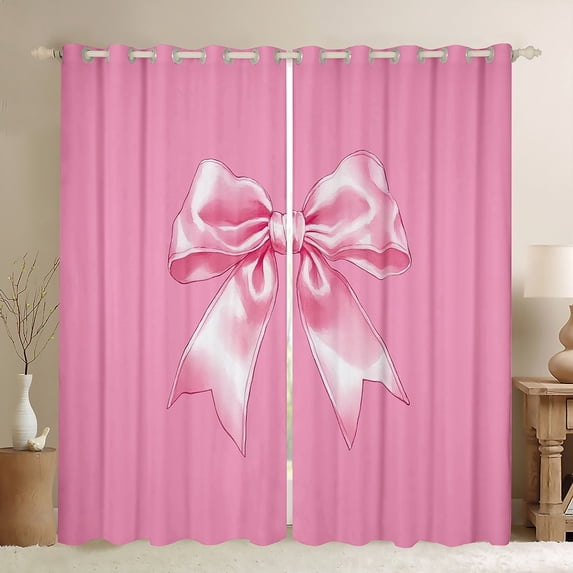 Feelyou Girls Cute Bow-tie Curtains Pack of 2 (42x84 Each), Kawaii Bowknot Ribbon Curtains Blackout, Cute Cartoon Theme Bedroom Curtains, Blackout Curtains Room Decor
