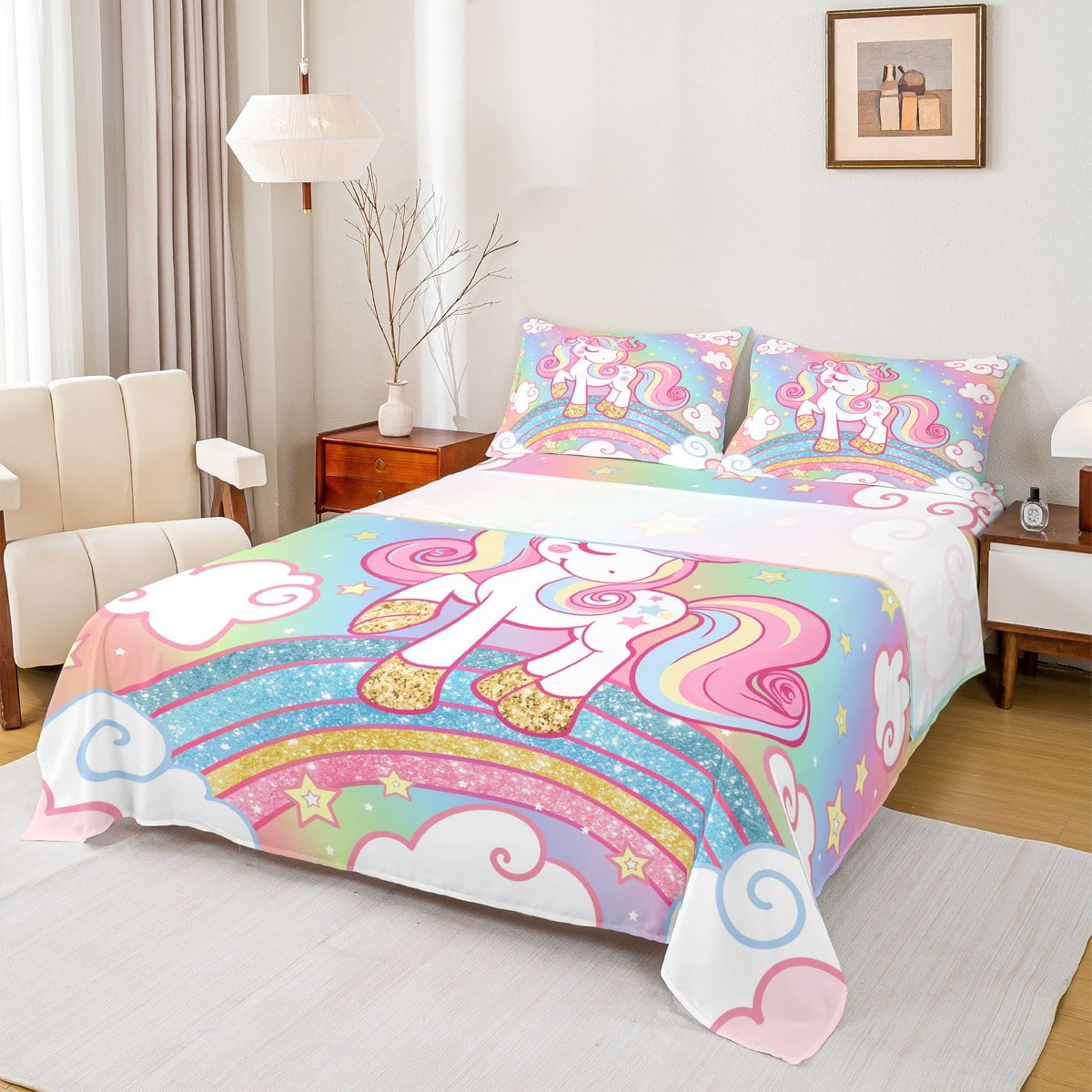 Feelyou Rainbow Comforter Set For Kids - Twin Size Colorful Stripes Duvet & Pillowcase