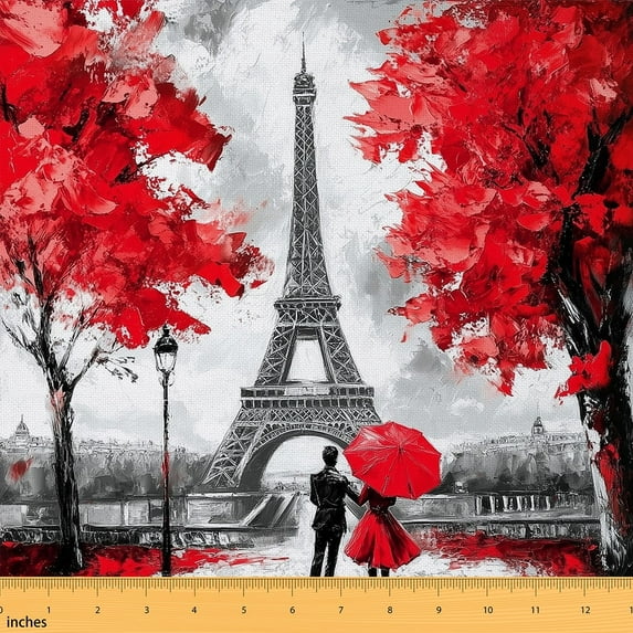 Feelyou Girls Eiffel Tower Fabric by the Yard 3 Yards, Romantic Paris Home Decor Fabric by the Yard, Vintage Fashion Sewing Fabric, Ultra Soft Home Decor