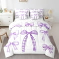 thumbnail image 1 of Feelyou Girls Princess Bow Bedding Comforter Set 7 Pieces, Cartoon Ribbon Print Full Bedding Set, Kawaii Pink Bowknot Reversible Fitted Sheet Flat Sheet, Lightweight Room Decor, 1 of 7