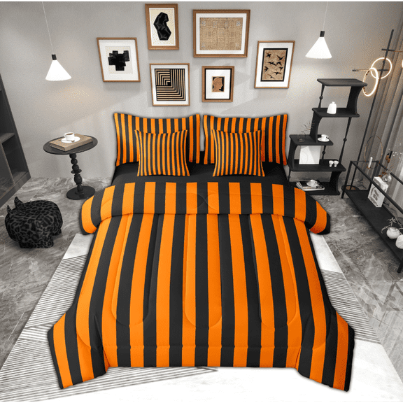 Feelyou Girls Stripes Buffalo Bedding Comforter Set 7pcs, Abstract Geometric King Bedding Sets, Vintage Farmhouse Style Reversible Bed Sheets, Super Cozy Room Decor, 3pcs