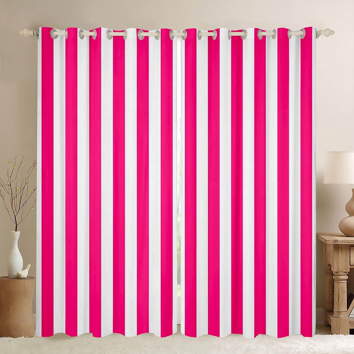 Feelyou Girls Stripes Buffalo Curtains Pack of 2 (42x84 Each), Abstract Geometric Curtains Blackout, Vintage Farmhouse Style Bedroom Curtains, Window Curtains Room Decor