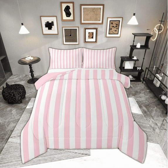 Feelyou Girls Stripes Buffalo Full Size Comforter Sets, Abstract Geometric Bedding Comforter Set, Vintage Farmhouse Style Reversible Bedding Sets, Lightweight Room Decor, 3pcs