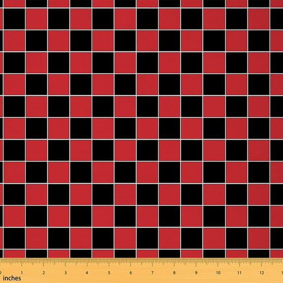 Feelyou Girly Checkered Fabric by the Yard 10 Yards, Black Red Geometric Room Decor Fabric by the Yard, Square Buffalo Fabric for Sewing, Super Cozy Room Decor