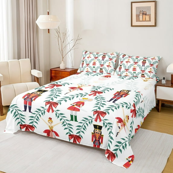 Feelyou Girly Cute Princess Queen Sheet Sets for Kid, Cartoon Rat Guard Flat Sheet, Vintage Royal Nutcracker Queen Fitted Sheet, Super Cozy Room Decor, 4pcs