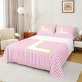 thumbnail image 1 of Feelyou Girly Monogrammed L Bed Sheets for Kids, Chic Abstract Stripes King Sheets, Initial Letter Theme Sheet Set, Microfiber Bedroom Decor, 4-Piece, 1 of 7
