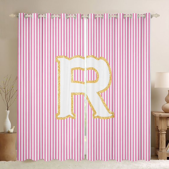 Feelyou Girly Monogrammed R Blackout Curtains Set of 2 (52x84 Each) for Kids, Chic Abstract Stripes Window Curtains, Initial Letter Theme Curtains and Drapes, Window Curtains Decor