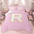 thumbnail image 1 of Feelyou Girly Monogrammed R Full Size Comforter Sets for Kids, Chic Abstract Stripes Bedding Comforter Set, Initial Letter Theme Reversible Bedding Sets, Microfiber Bedroom Decor, 3-Piece, 1 of 8