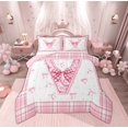 thumbnail image 1 of Feelyou Girly Monogrammed V Full Size Comforter Sets, Cartoon Pink Bownknot Ribbon Bedding Comforter Set, Princess Buffalo Plaid Reversible Bedding Sets, Breathable Home Decor, 3-Piece, 1 of 8