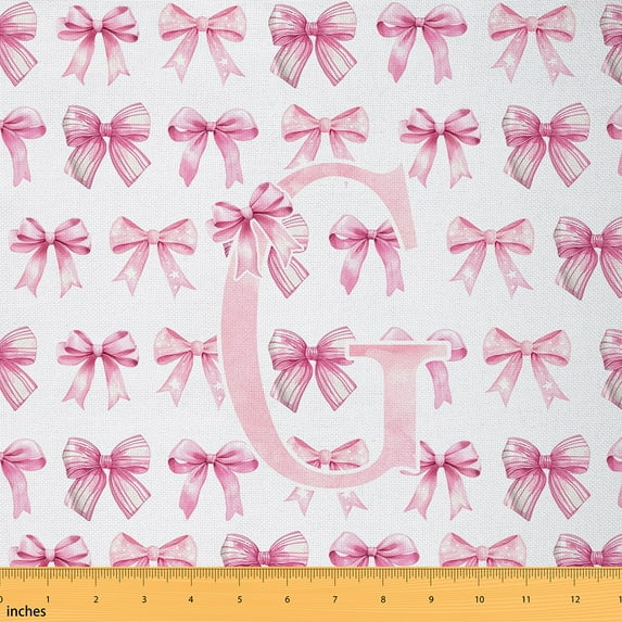 Feelyou Girly Pink Bow Fabric by the Yard 2 Yards, Monogrammed G Home Decor Fabric by the Yard, Initial A to Z Letter Sewing Fabric, Breathable Home Decor