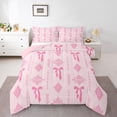 thumbnail image 1 of Feelyou Girly Pink Bowknot Full Size Comforter Sets, Retro Boho Damask Bedding Sets, 3pcs, 1 of 8