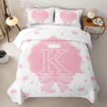 thumbnail image 1 of Feelyou Girly Pink Bowknot Initial K Twin Quilt Set for Girls, Kawaii Princess Crown Twin Coverlet Set, 2 Pieces, 1 of 7