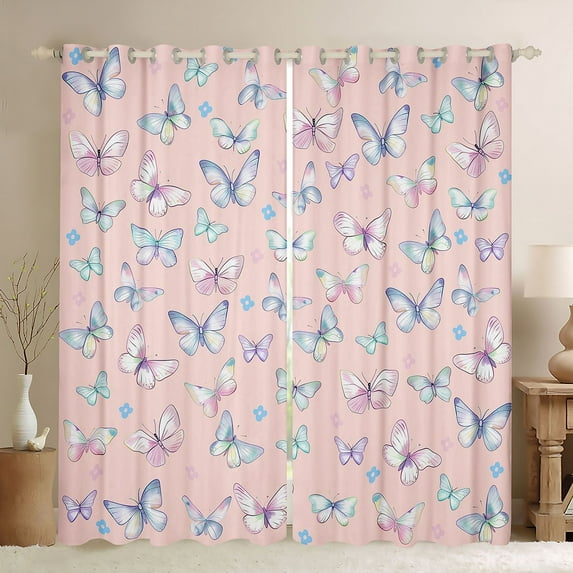 Feelyou Girly Pink Butterfly Black Out Curtains for Kids, Cherry Blossoms Floral Curtains Pack of 2 (42x63 Each), Fairy Tale Style Bedroom Curtains, Black Out Curtains Decor