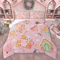 Feelyou Girly Pink Christmas Bedding Comforter Set for Kids, Cute Gingerbread Man Twin Comforter Sets, Winter Snowflake Reversible Bedding Set, Lightweight Room Decor, 2-Piece