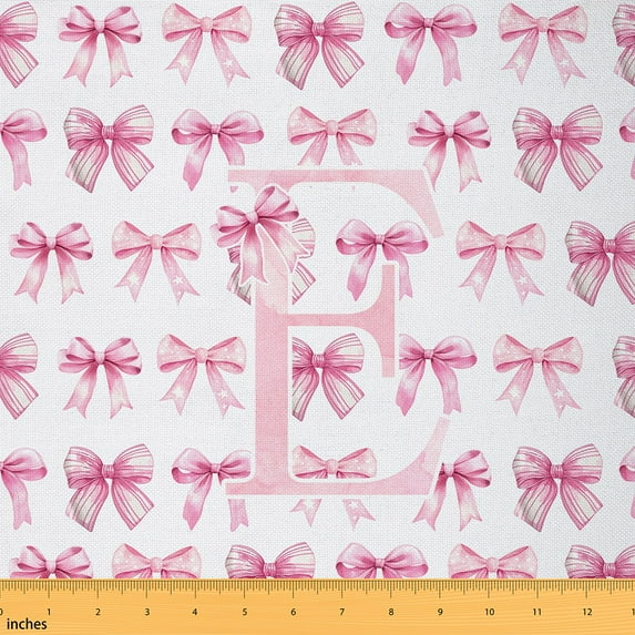 Feelyou Girly Pink E Fabric by the Yard 1 Yard, Initial Letter Home Decor Fabric by the Yard, Cartoon Princess Bowknot Sewing Fabric, Super Cozy Room Decor