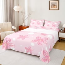 Feelyou Girly Pink Flower Twin Sheet Sets for Kids, Dreamy Blossoms Floral Twin Fitted Sheet, Fashion Cartoon Polkadot Flat Sheet, Super Cozy Room Decor, 3 Pieces