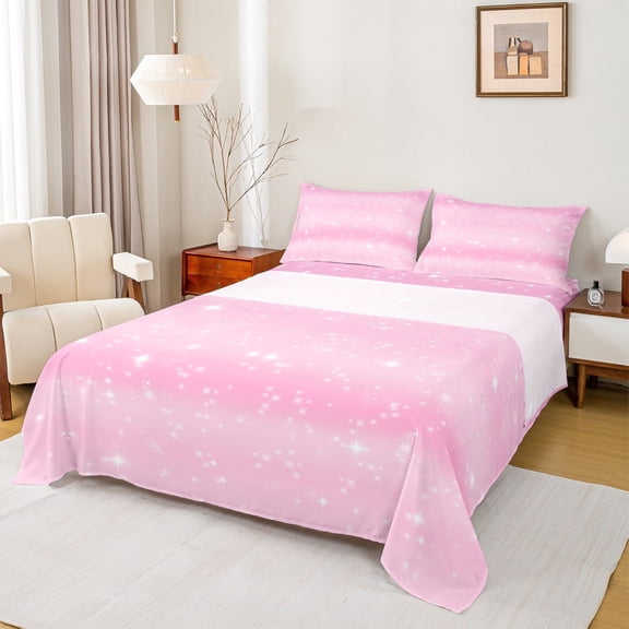 Feelyou Girly Pink Galaxy Bed Sheets, Cartoon Cute Rainbow King Sheets, Bling Stars Print Sheet Set, Super Cozy Room Decor, 4pcs