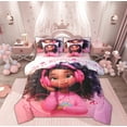 thumbnail image 1 of Feelyou Girly Pink Princess Bedding Comforter Set 7 Pieces, Kawaii Cartoon Black Girl Full Bedding Set, Music Lover Reversible Fitted Sheet Flat Sheet, Microfiber Bedroom Decor, 1 of 7