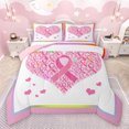 thumbnail image 1 of Feelyou Girly Pink Ribbon Bedding Comforter Set for Teens, Kawaii Love Heart Twin Comforter Sets, Cute Cartoon Theme Reversible Bedding Set, Microfiber Bedroom Decor, 2 Pieces, 1 of 9