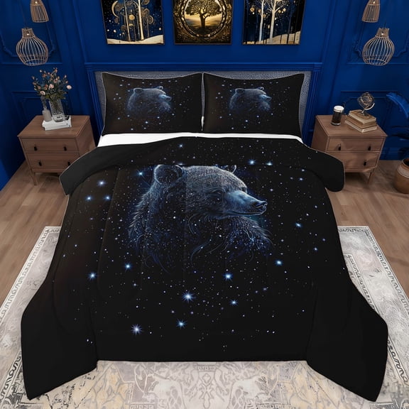 Feelyou Glitter Bear Teens Bedding Comforter Set, Psychedelic Stars Galaxy Twin Comforter Sets, Dreamy Jungle Animal Reversible Bedding Set, Ultra Soft Bedroom Decor, 2 Pieces