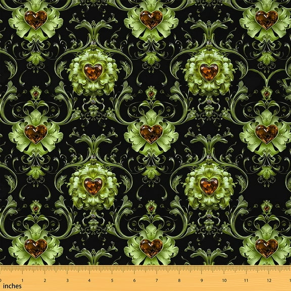 Feelyou Glitter Diamond Fabric by the Yard 1 Yard, Damask Floral Print Home Decor Fabric by the Yard, Bohemian Theme Sewing Fabric, Super Cozy Room Decor