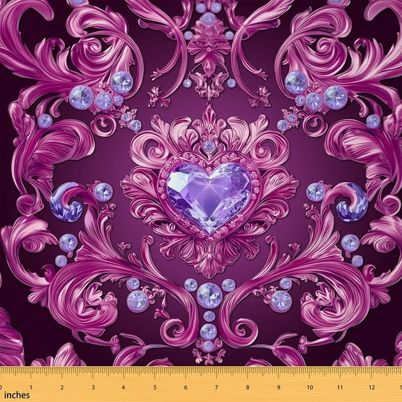 Feelyou Glitter Diamond Fabric by the Yard 1 Yard, Damask Floral Print Sewing Fabric, Bohemian Theme Home Decor Fabric by the Yard, Breathable Home Decor