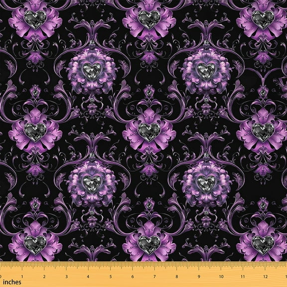 Feelyou Glitter Diamond Fabric by the Yard 1 Yard, Damask Floral Print Sewing Fabric, Bohemian Theme Home Decor Fabric by the Yard, Breathable Home Decor