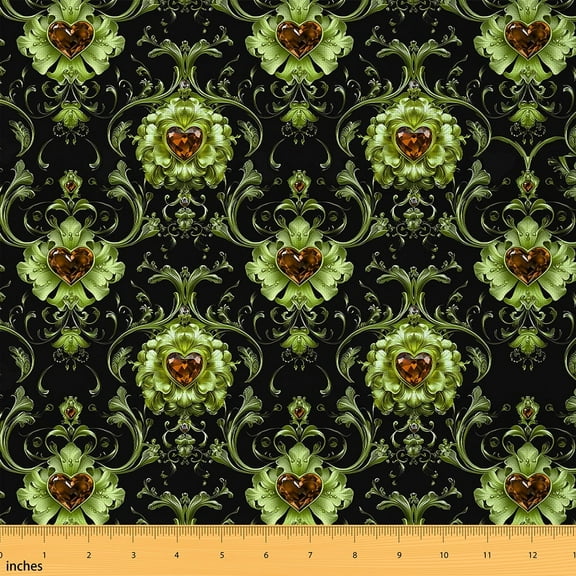 Feelyou Glitter Diamond Fabric by the Yard 2 Yards, Damask Floral Print Room Decor Fabric by the Yard, Bohemian Theme Fabric for Sewing, Super Cozy Room Decor