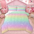 thumbnail image 1 of Feelyou Glitter Dreamy Stars Bedding Comforter Set for Kids, Artwork Rainbow Twin Comforter Sets, Cartoon Starry Sky Reversible Bedding Set, Lightweight Room Decor, 2 Pieces, 1 of 8