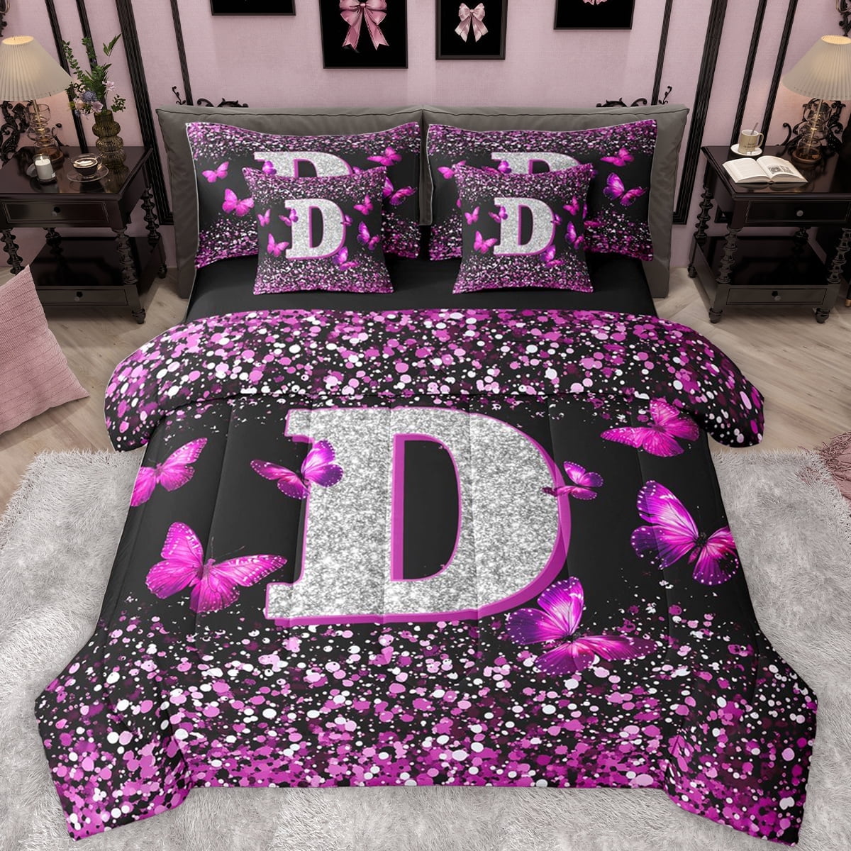 Feelyou Glitter Letter D Twin Bedding Sets 7-Piece for Girls, Dreamy ...