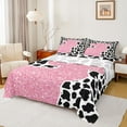 thumbnail image 1 of Feelyou Glitter Pink Cow Queen Sheet Sets for Teen, Fashion Cow Print Flat Sheet, Polkadots Artwork Queen Fitted Sheet, Ultra Soft Bedroom Decor, 4-Piece, 1 of 7
