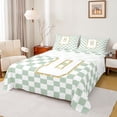 thumbnail image 1 of Feelyou Glitter Print Letter D Full Size Sheets for Kids, Buffalo Checkered Bed Sheets for Bedroom, Green, 4-Piece, 1 of 5