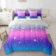 thumbnail image 1 of Feelyou Glitter Sequin Print Bedding Comforter Set 7pcs for Female, Cartoon Dreamy Stars Print Queen Bedding Sets, Modern Fashion Reversible Queen Sheet Sets, Lightweight Room Decor, 1 of 7