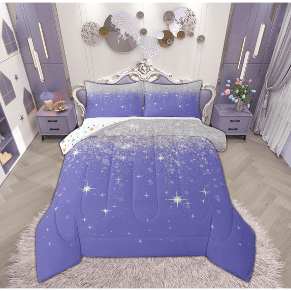 Feelyou Glitter Sequin Print Bedding Comforter Set for Female, Cartoon Dreamy Stars Print Twin Comforter Sets, Modern Fashion Reversible Bedding Set, Lightweight Room Decor, 2 Pieces