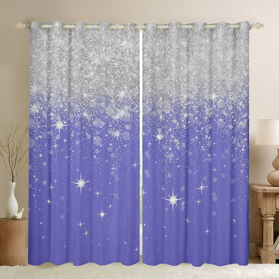 Feelyou Glitter Sequin Print Black Out Curtains for Female, Cartoon Dreamy Stars Print Curtains Pack of 2 (42x63 Each), Modern Fashion Bedroom Curtains, Blackout Curtains Room Decor