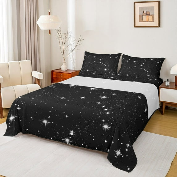 Feelyou Glitter Star Galaxy Bed Sheets, Mystic Starry Sky King Sheets, Black White Sheet Set, Ultra Soft Home Decor,4 Pieces