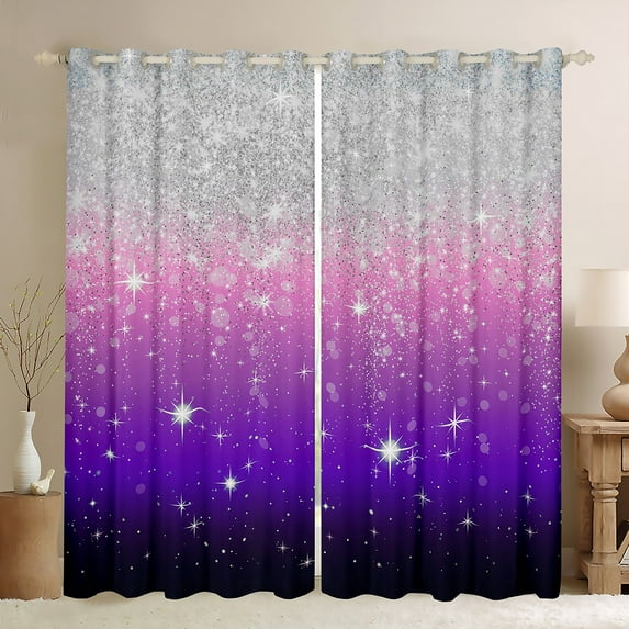 Feelyou Glitter Stars Starry Sky Blackout Curtains Set of 2 (52x84 Each), Romantic Galaxy Fashion Window Curtains, Teen Adult Kid Curtains and Drapes, Curtains and Drapes Home Decor