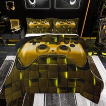 Feelyou Gold Game Controller Bedding Comforter Set, Neon Honeycomb Abstract Twin Comforter Sets, Teens Kids Boys Girls Reversible Bedding Set, Breathable Home Decor, 2 Pieces