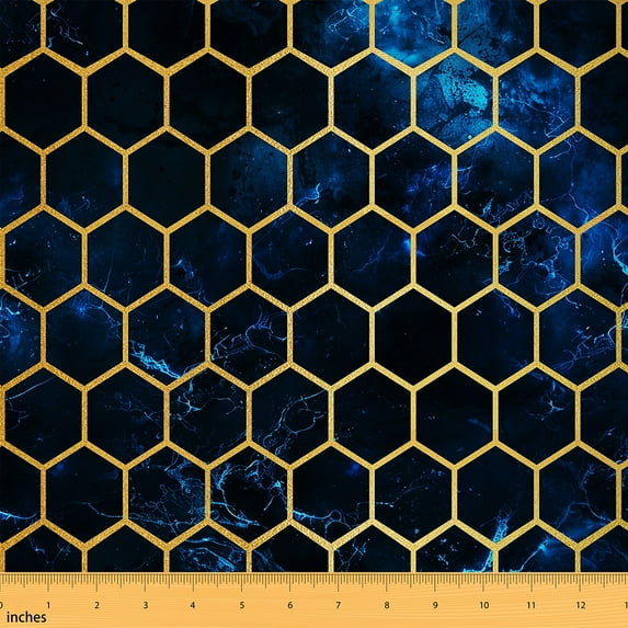 Feelyou Gold Honeycomb Fabric by the Yard 5 Yards, Geometric Abstract Room Decor Fabric by the Yard, Mystic Starry Sky Fabric for Sewing, Super Cozy Room Decor