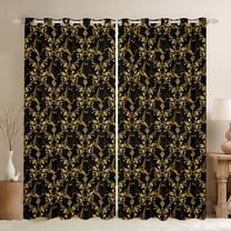 Feelyou Gold Mandala Damask Black Out Curtains, Ghost Curtains Pack of 2 (42x63 Each)