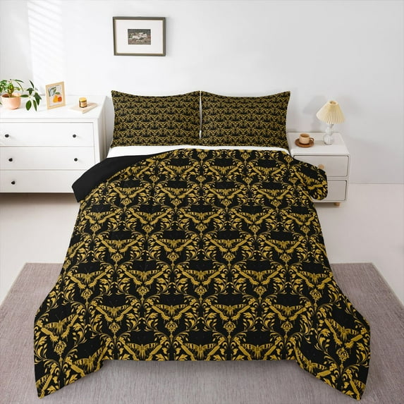 Feelyou Gold Mandala Damask Full Size Comforter Sets, Rustic Butterfly Bedding Sets, 3pcs