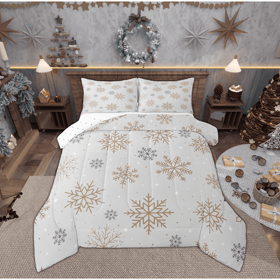Feelyou Gold Snowflake Print Bedding Comforter Set for Teen, Merry Christmas Twin Comforter Sets, Luxury Fashion Reversible Bedding Set, Ultra Soft Home Decor, 2-Piece